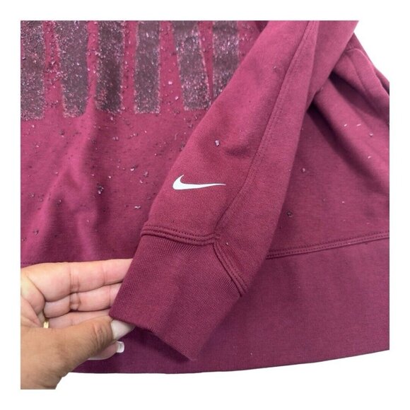 Nike Dri-Fit Pullover Hoodie  Women XS Maroon Oversize Glitter Logo Sides Slits - Picture 9 of 13